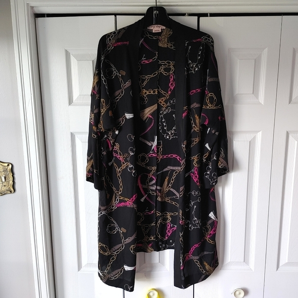 In Every Story Chain Design Kimono Robe Cardigan Duster Topper Size X - Picture 1 of 5